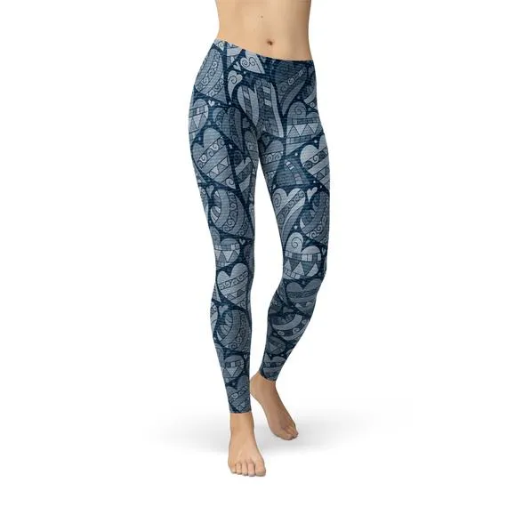 Hearts on Hearts Leggings- Blue