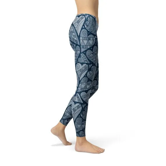 Hearts on Hearts Leggings- Blue