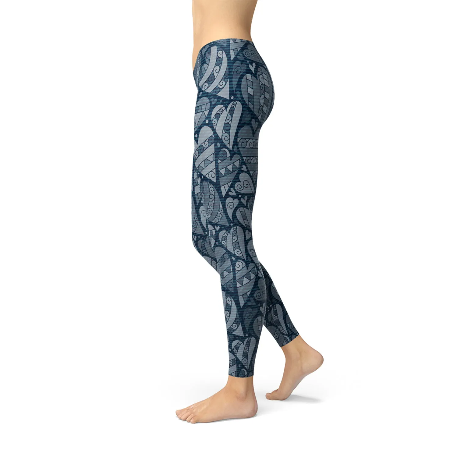 Hearts on Hearts Leggings- Blue