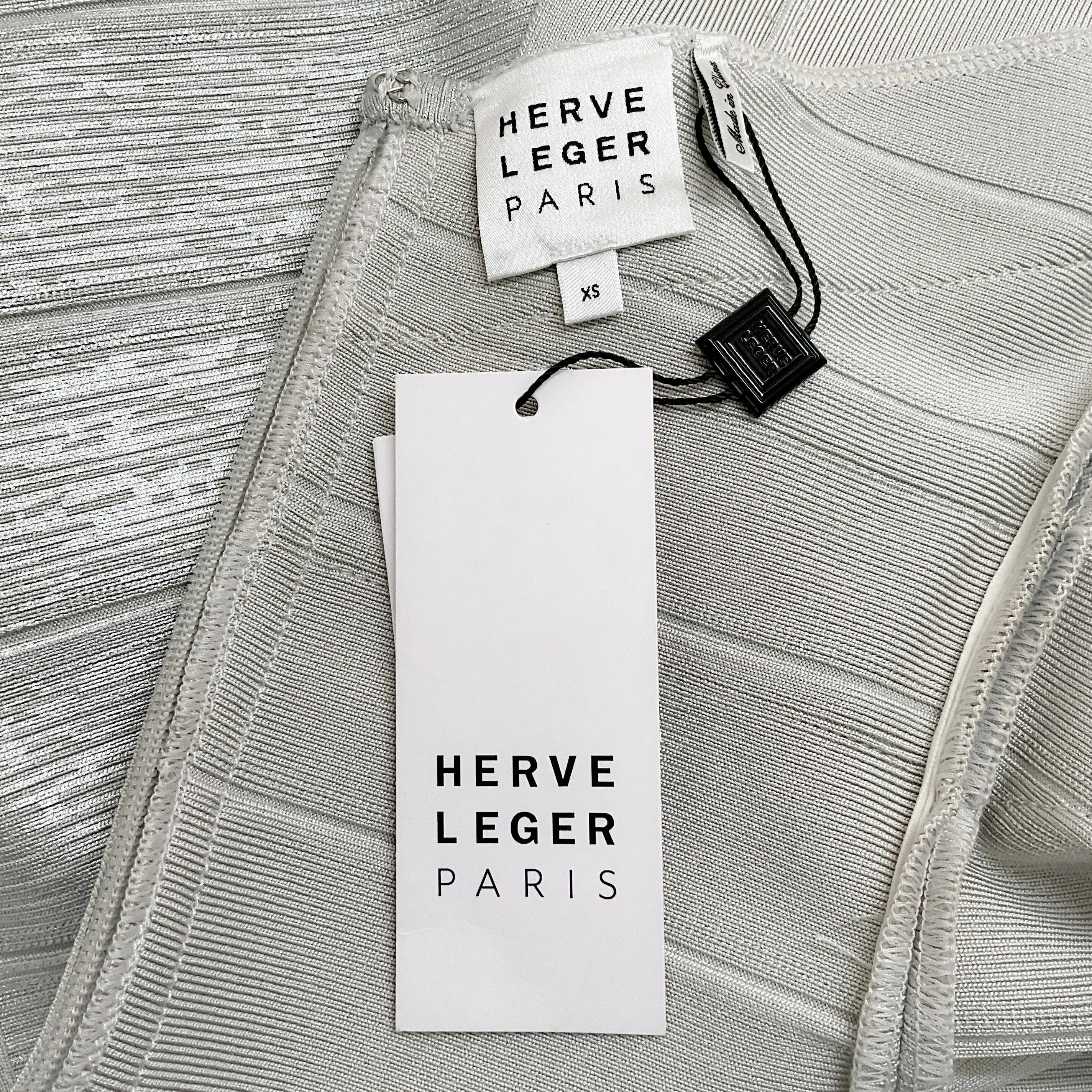 Herve Leger Silver Sleeveless Bandage Dress
