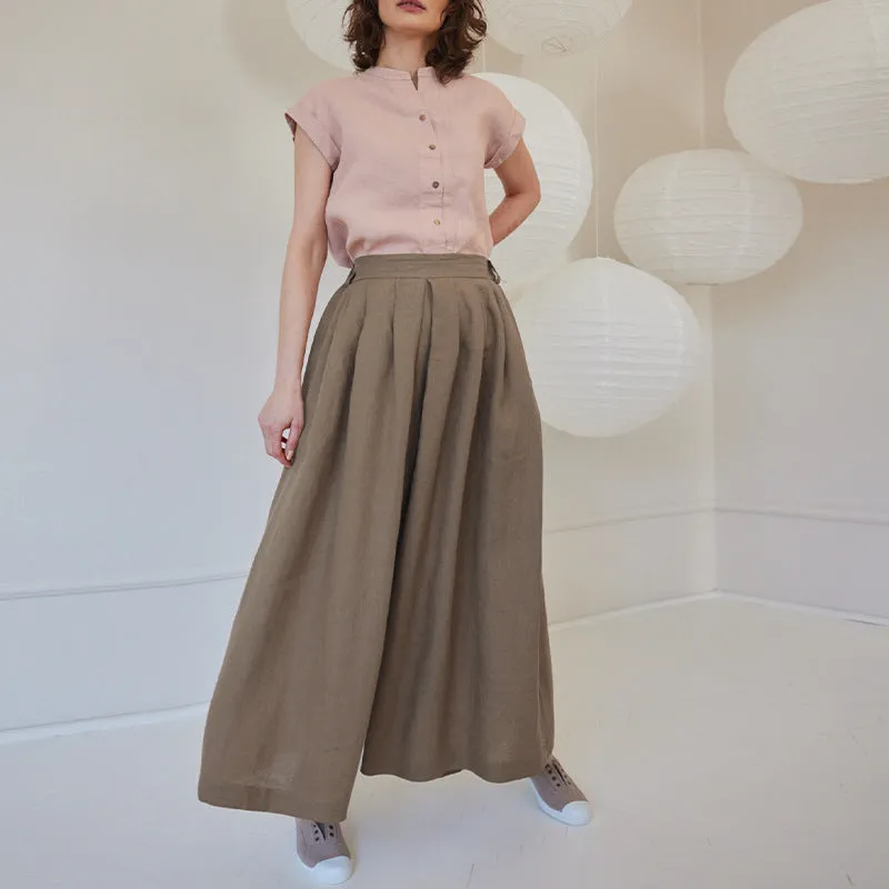 High Grade Linen Cotton Pleated Texture Casual Wide Leg Pants High Waist Loose Slimming Office Cropped Pants