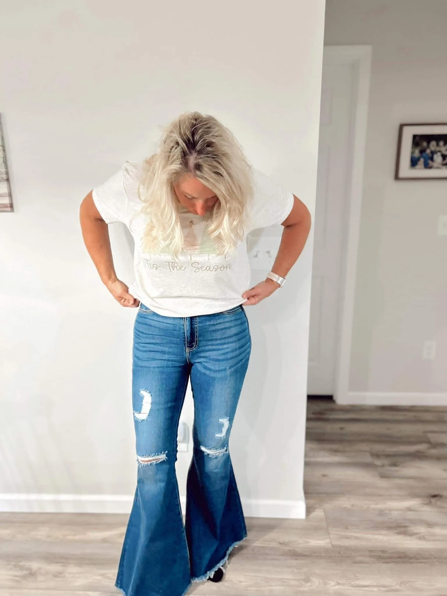 High rise denim bell bottoms