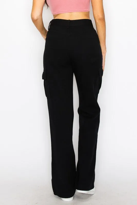 High Waist Denim Cargo Pocket Jeans