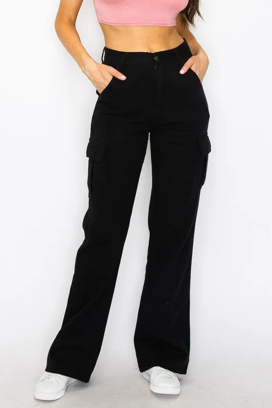 High Waist Denim Cargo Pocket Jeans