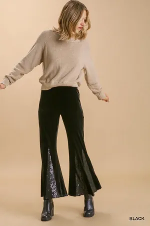 High Waist Knit Velvet Stretch Wide Flare Leg Pant