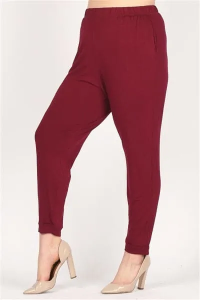 High Waist Plus Size Relaxed Fit Pants Burgundy - Pack of 6