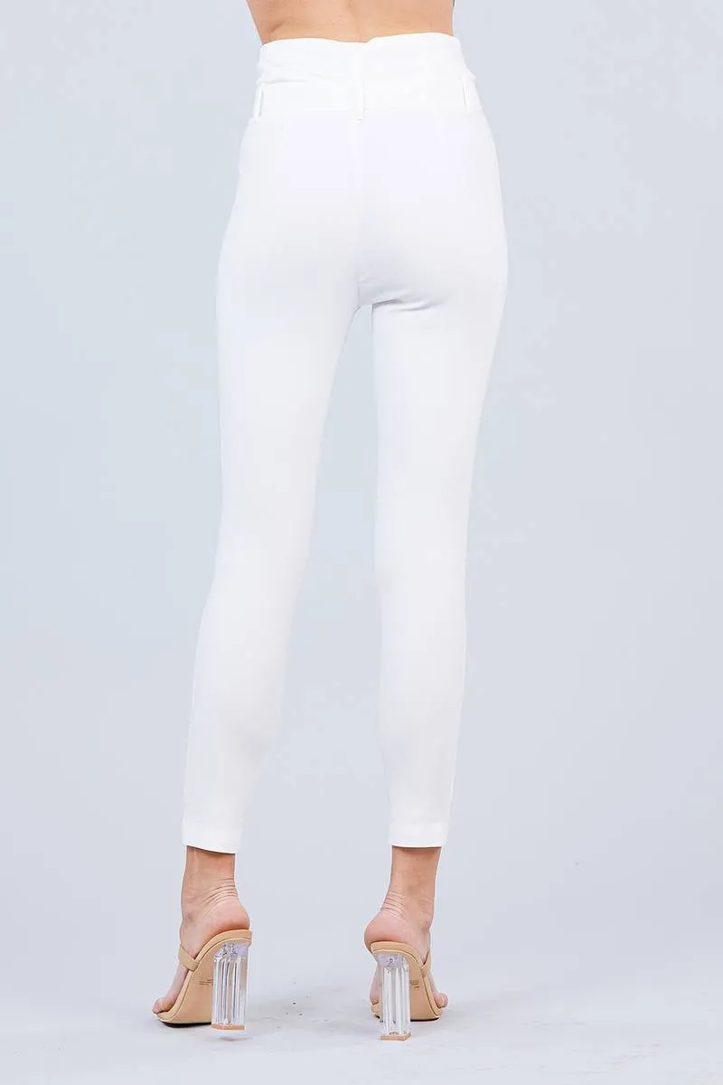 High Waisted Belted Pegged Stretch Pant