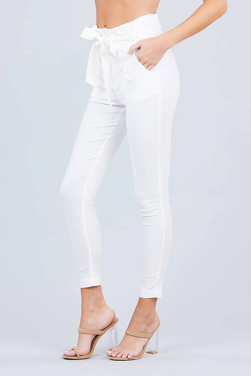 High Waisted Belted Pegged Stretch Pant
