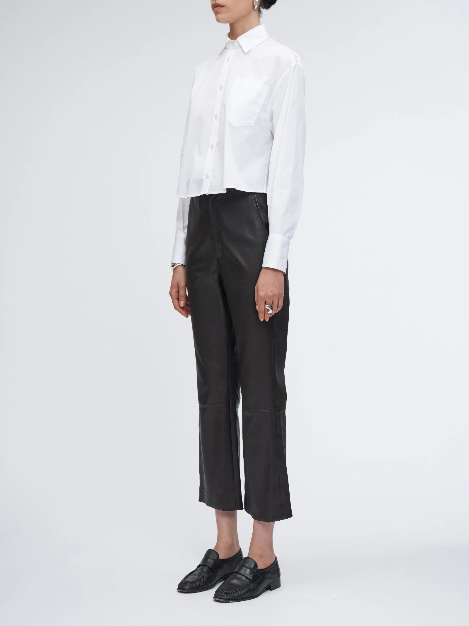 High Waisted Crop Leather Trouser in Chocolate Brown