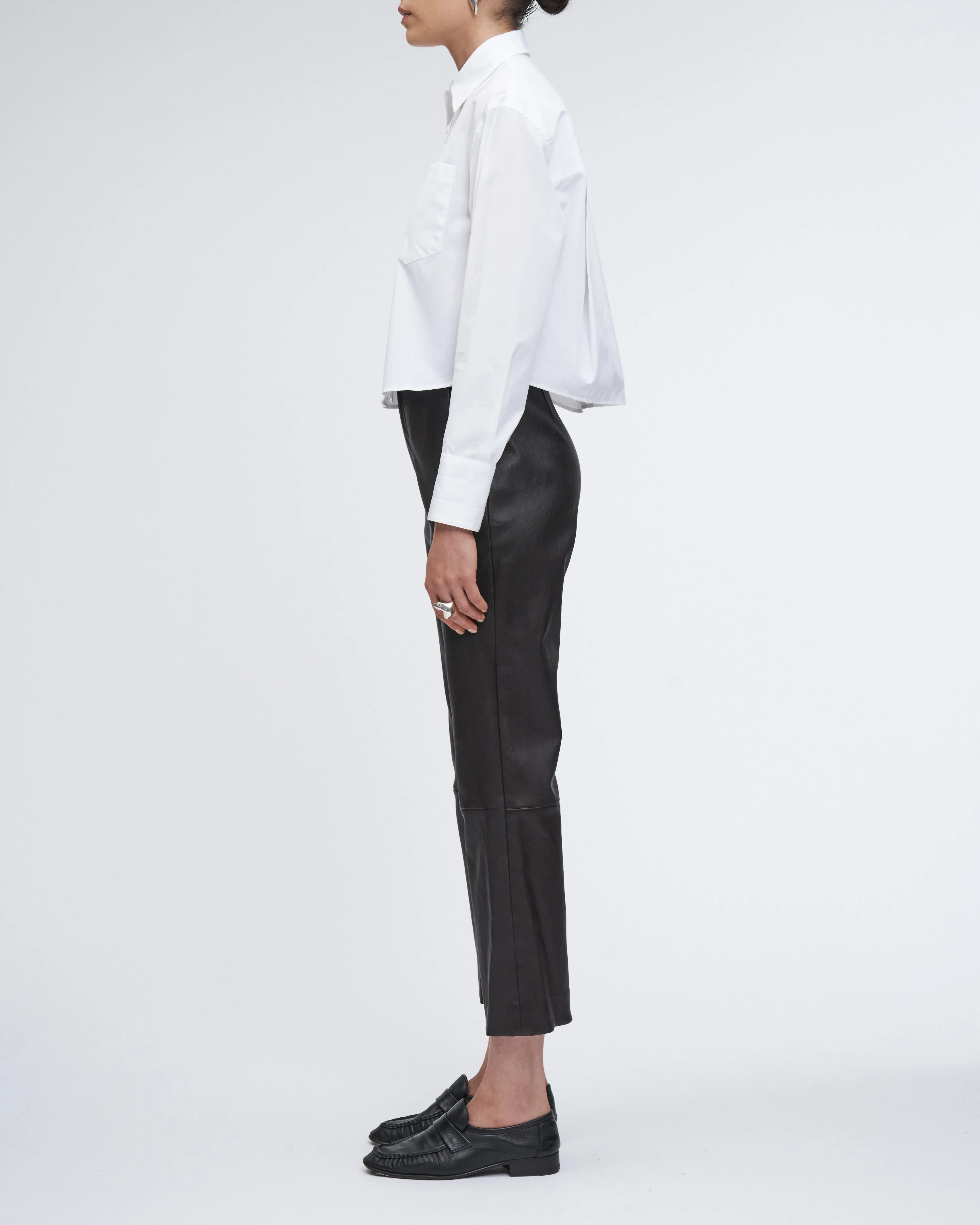 High Waisted Crop Leather Trouser in Chocolate Brown