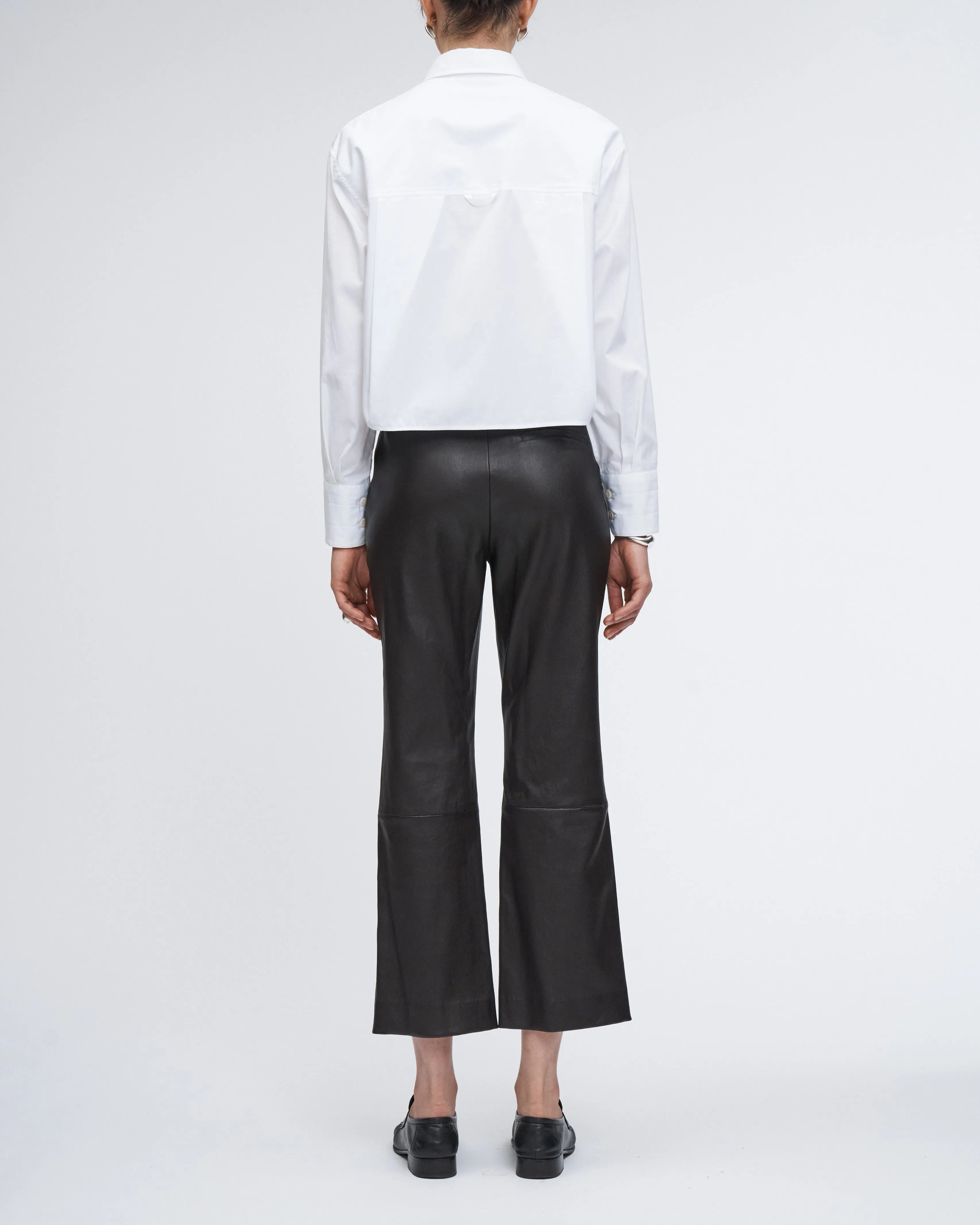 High Waisted Crop Leather Trouser in Chocolate Brown