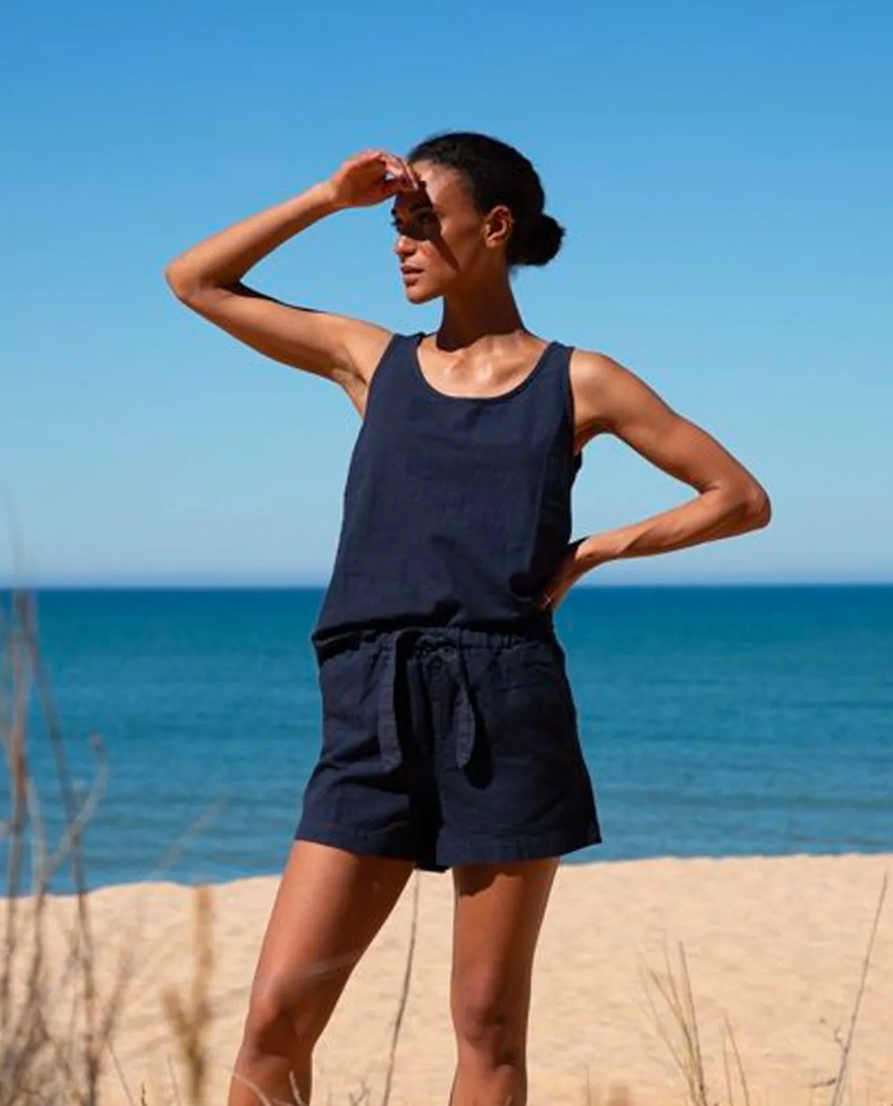 Honor-May Cotton Linen Short In Navy