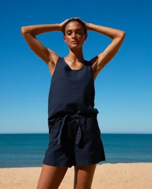 Honor-May Cotton Linen Short In Navy