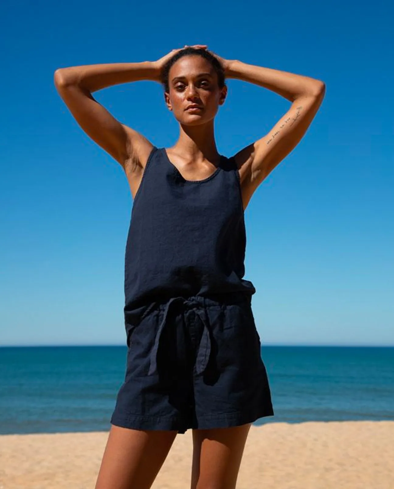 Honor-May Cotton Linen Short In Navy