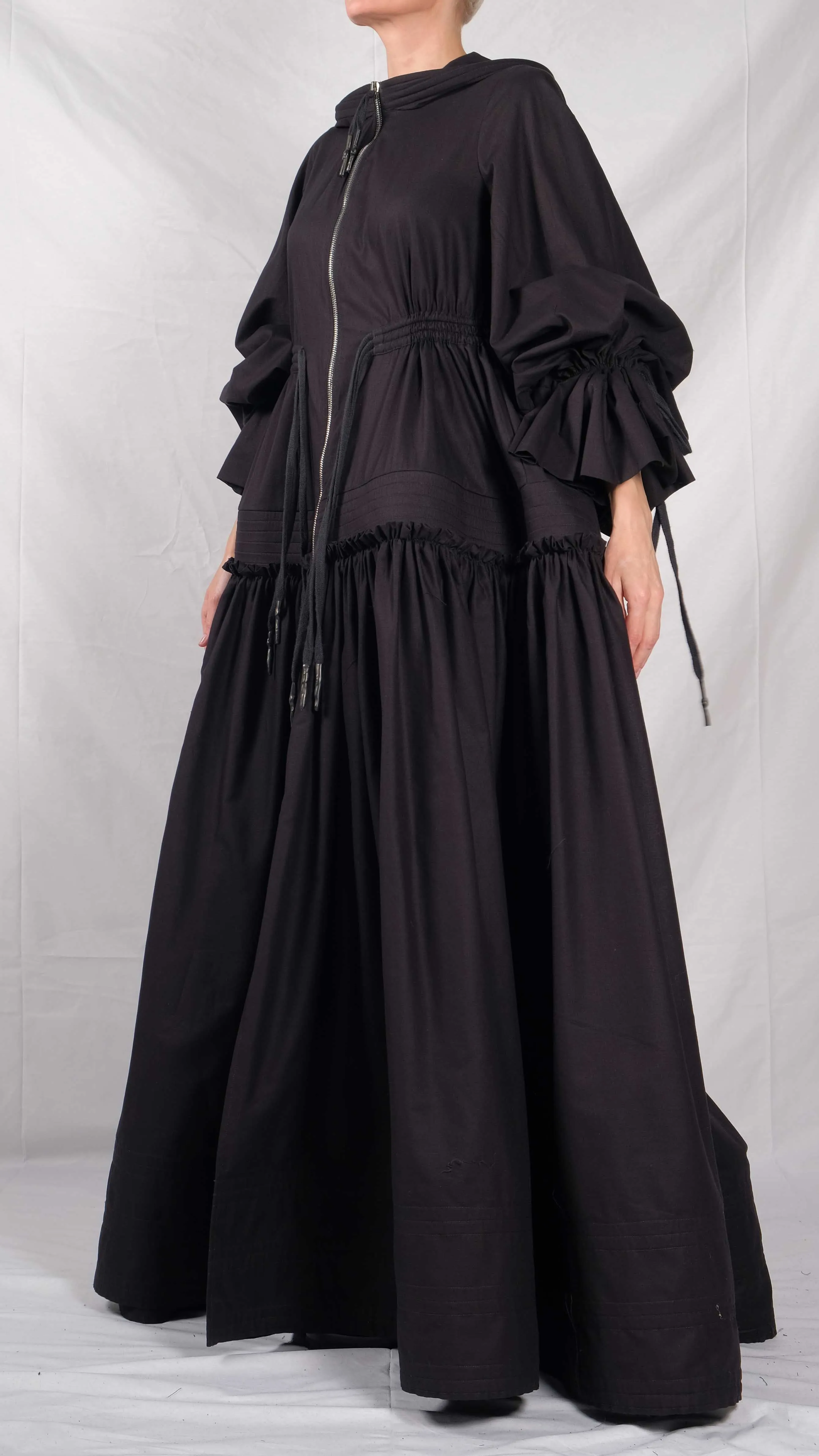 Hooded Maxi Jacket with Bell Sleeves