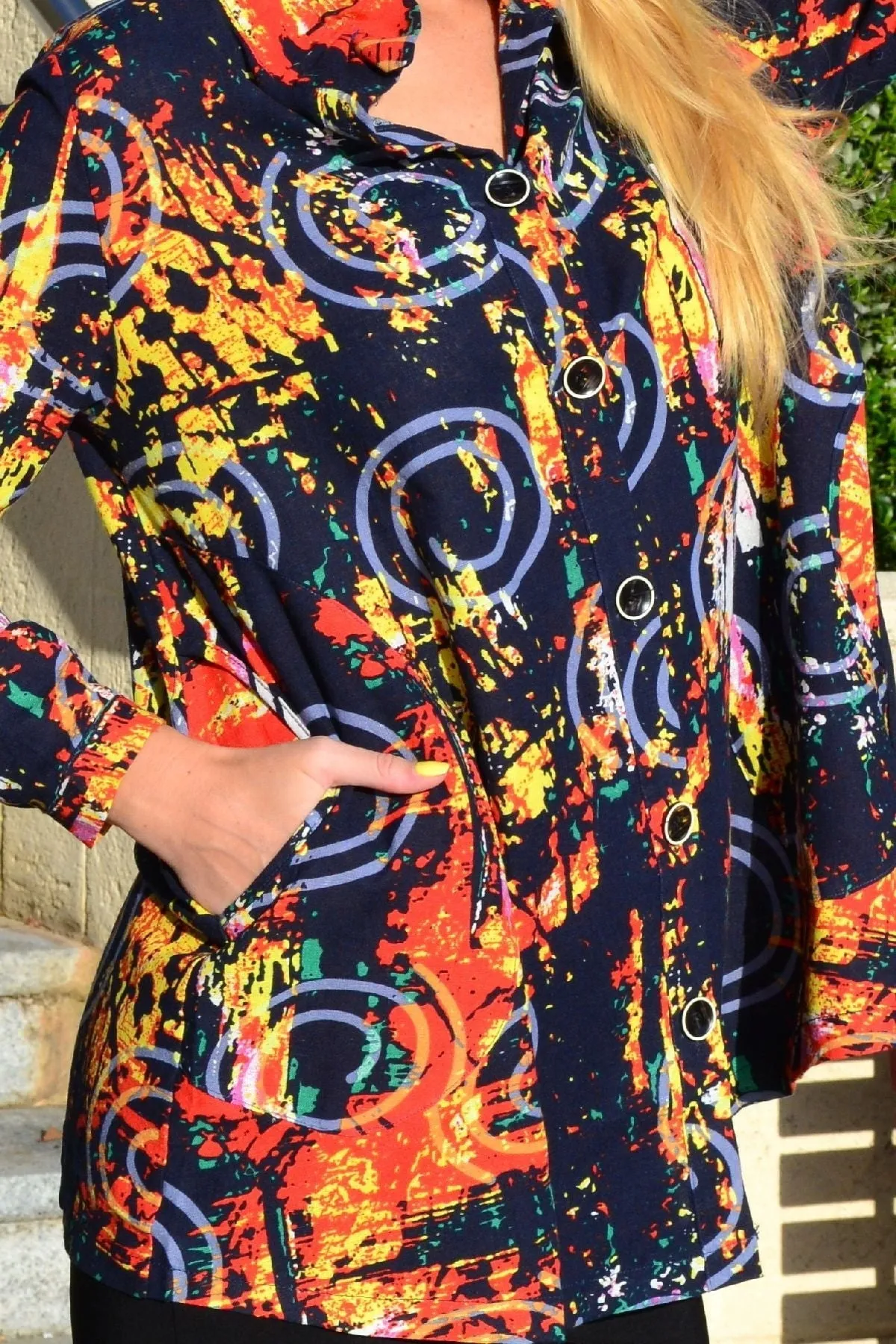 Hot Spin Pocket High Collar Tunic Shirt