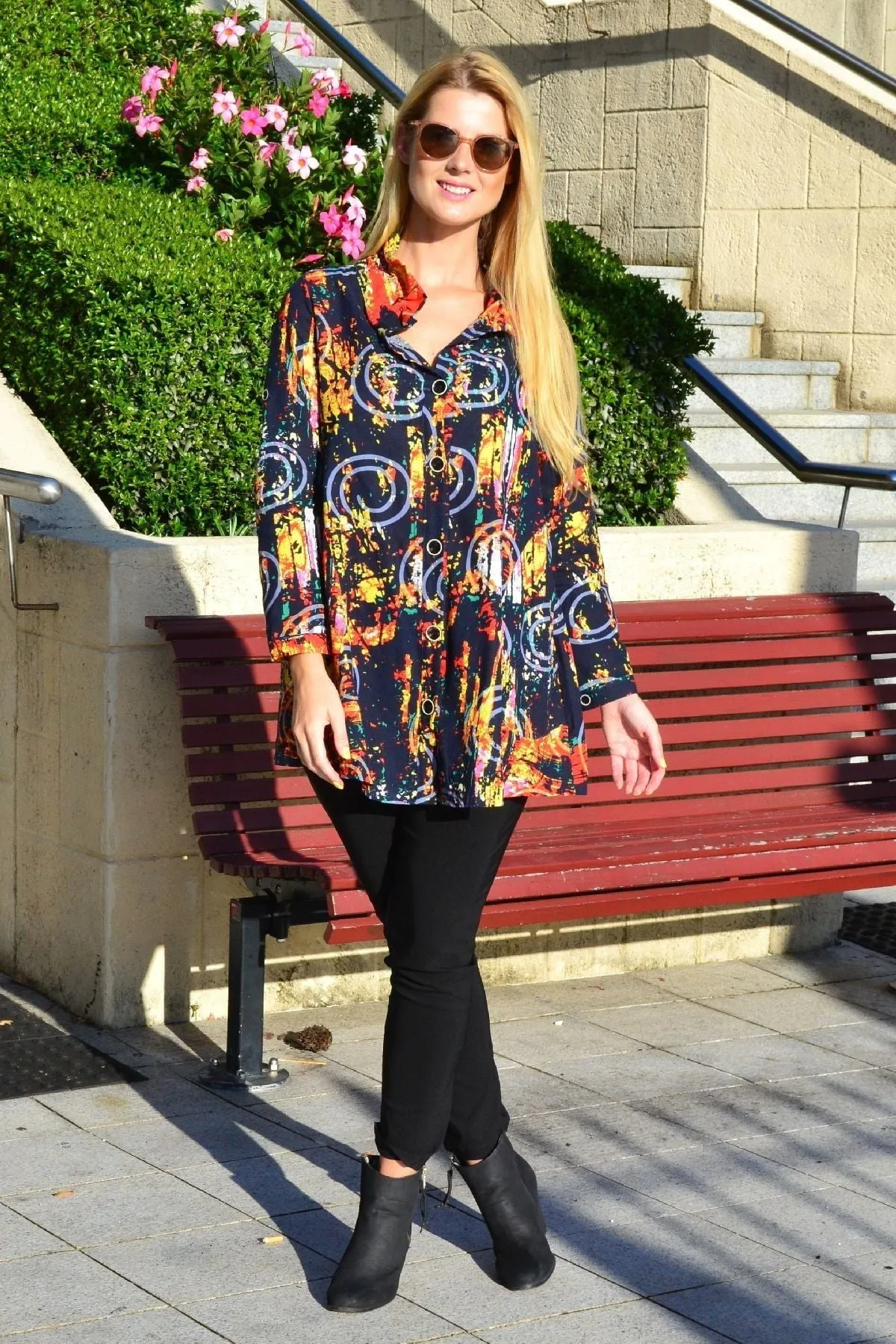 Hot Spin Pocket High Collar Tunic Shirt