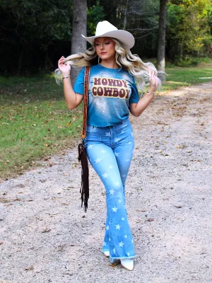 Howdy Cowboy Cropped T-Shirt, Teal