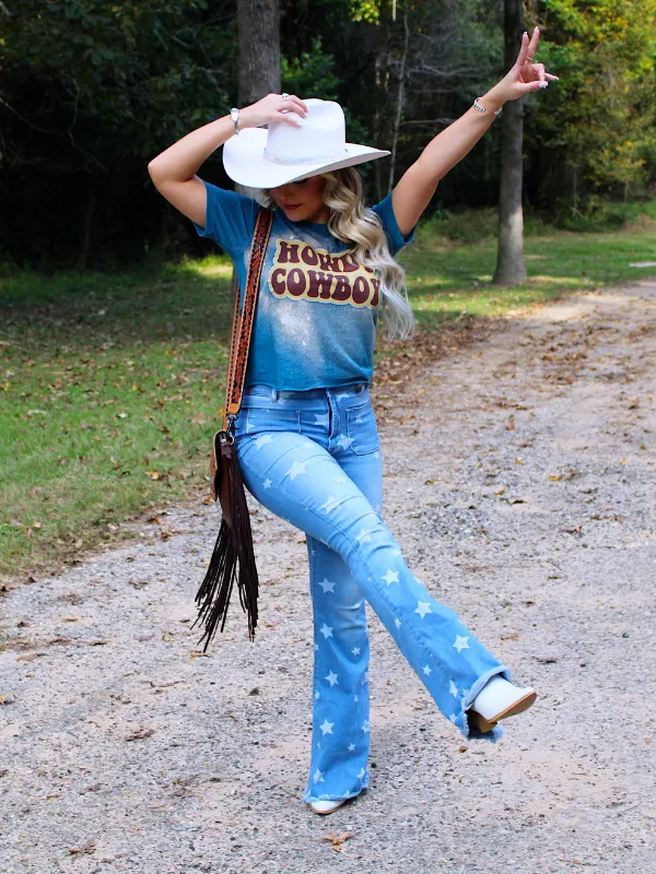 Howdy Cowboy Cropped T-Shirt, Teal