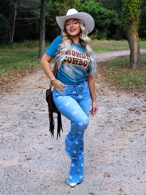 Howdy Cowboy Cropped T-Shirt, Teal