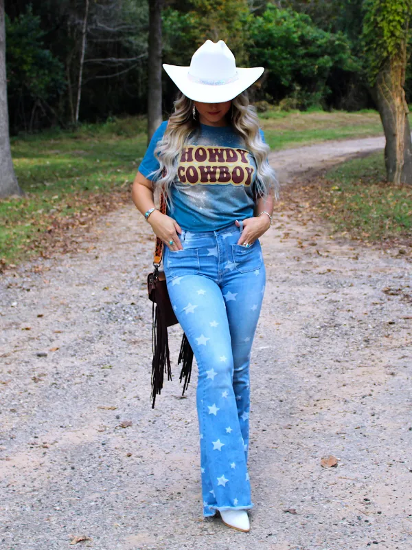 Howdy Cowboy Cropped T-Shirt, Teal