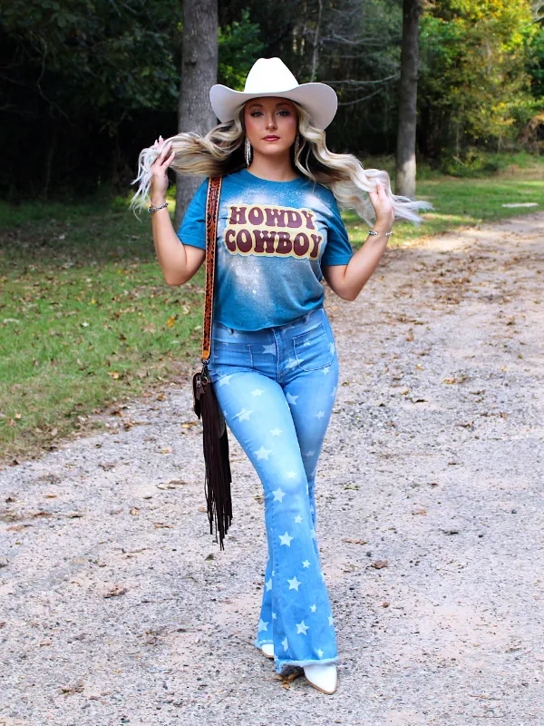 Howdy Cowboy Cropped T-Shirt, Teal