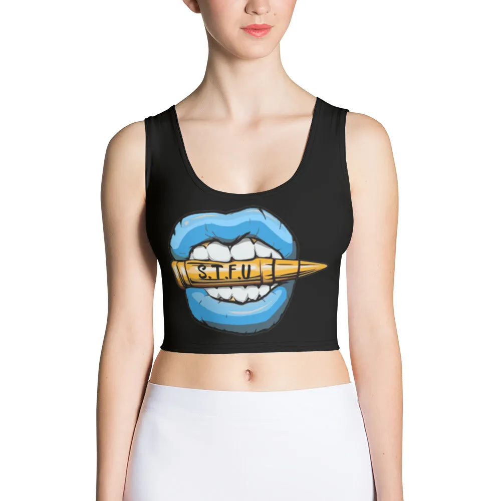 Ice Blue Logo Fitted Crop Top - Black