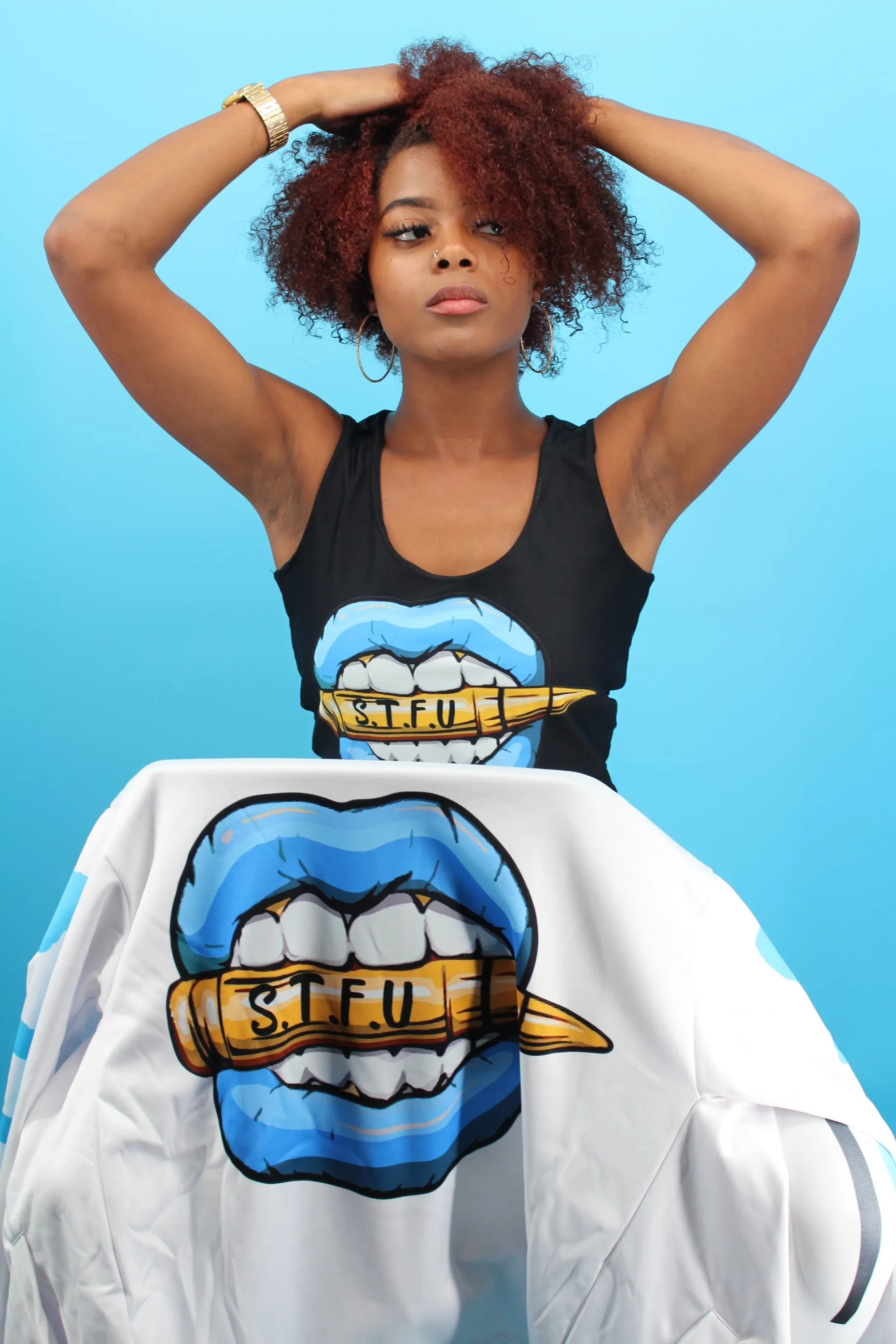 Ice Blue Logo Fitted Crop Top - Black
