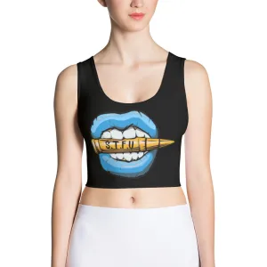 Ice Blue Logo Fitted Crop Top - Black