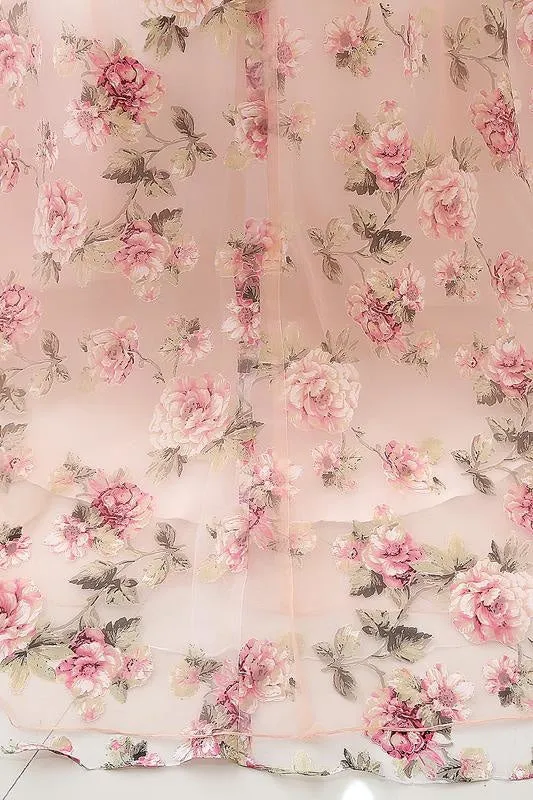 Illusion Floral Print Lace-up Ball Gown Prom Dress