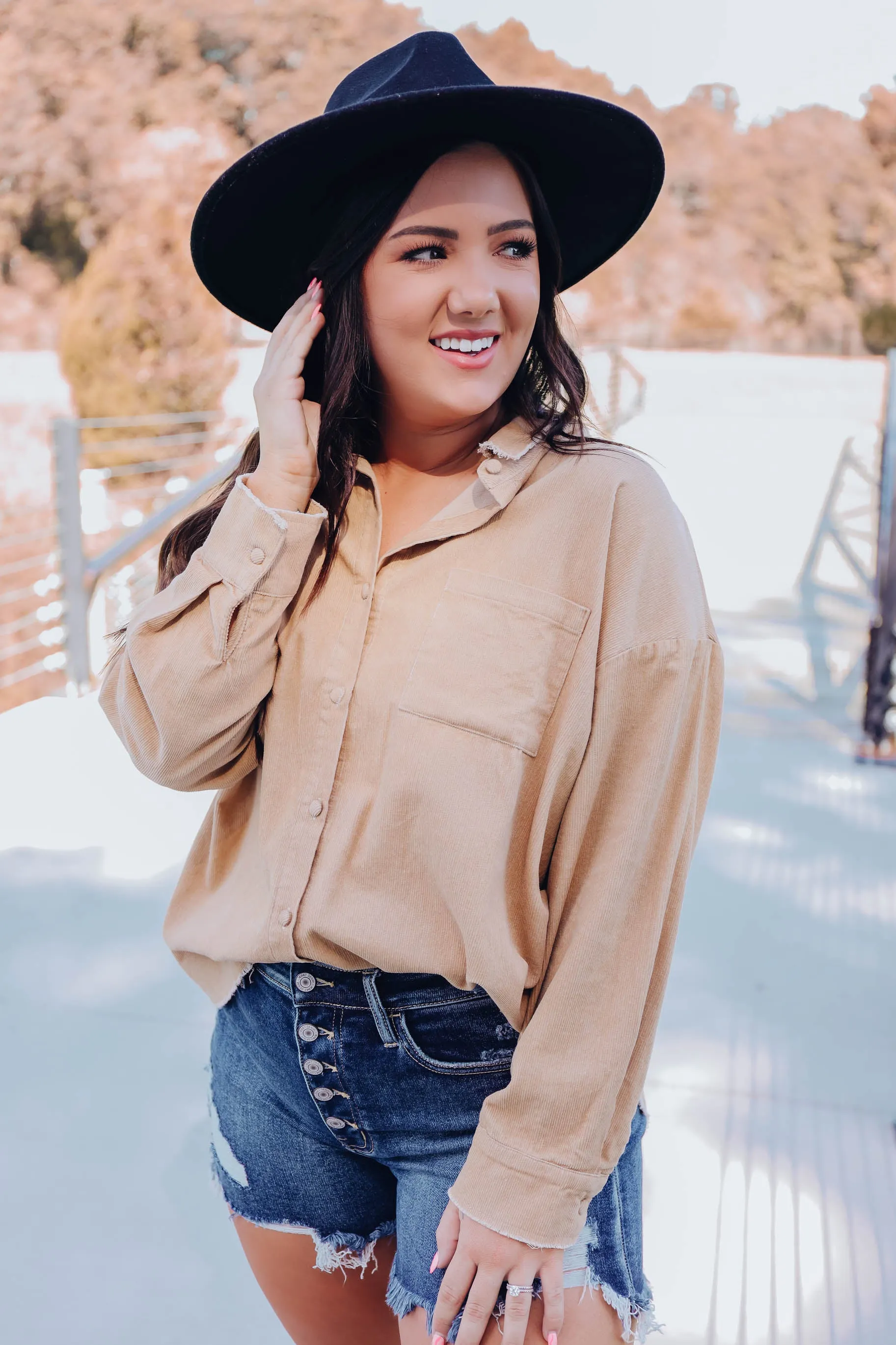 Indie Girl Corduroy Shirt - Tan