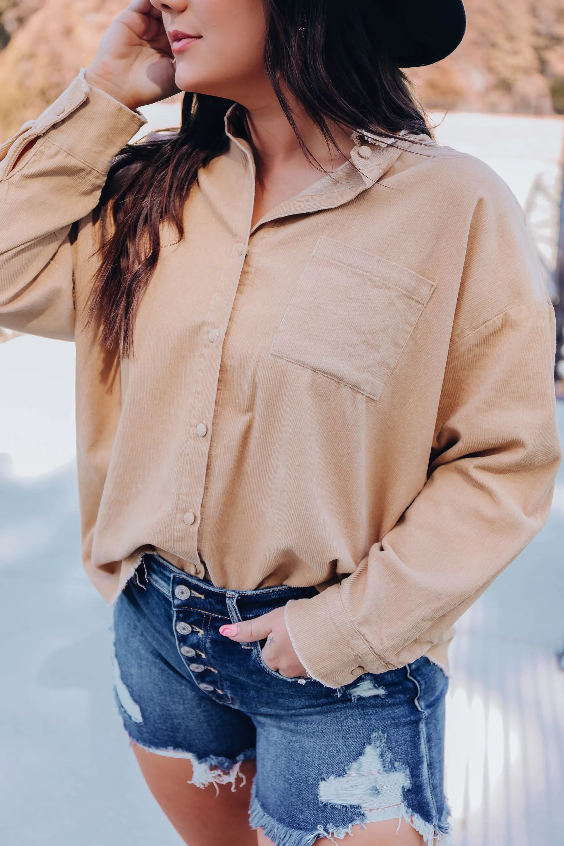Indie Girl Corduroy Shirt - Tan