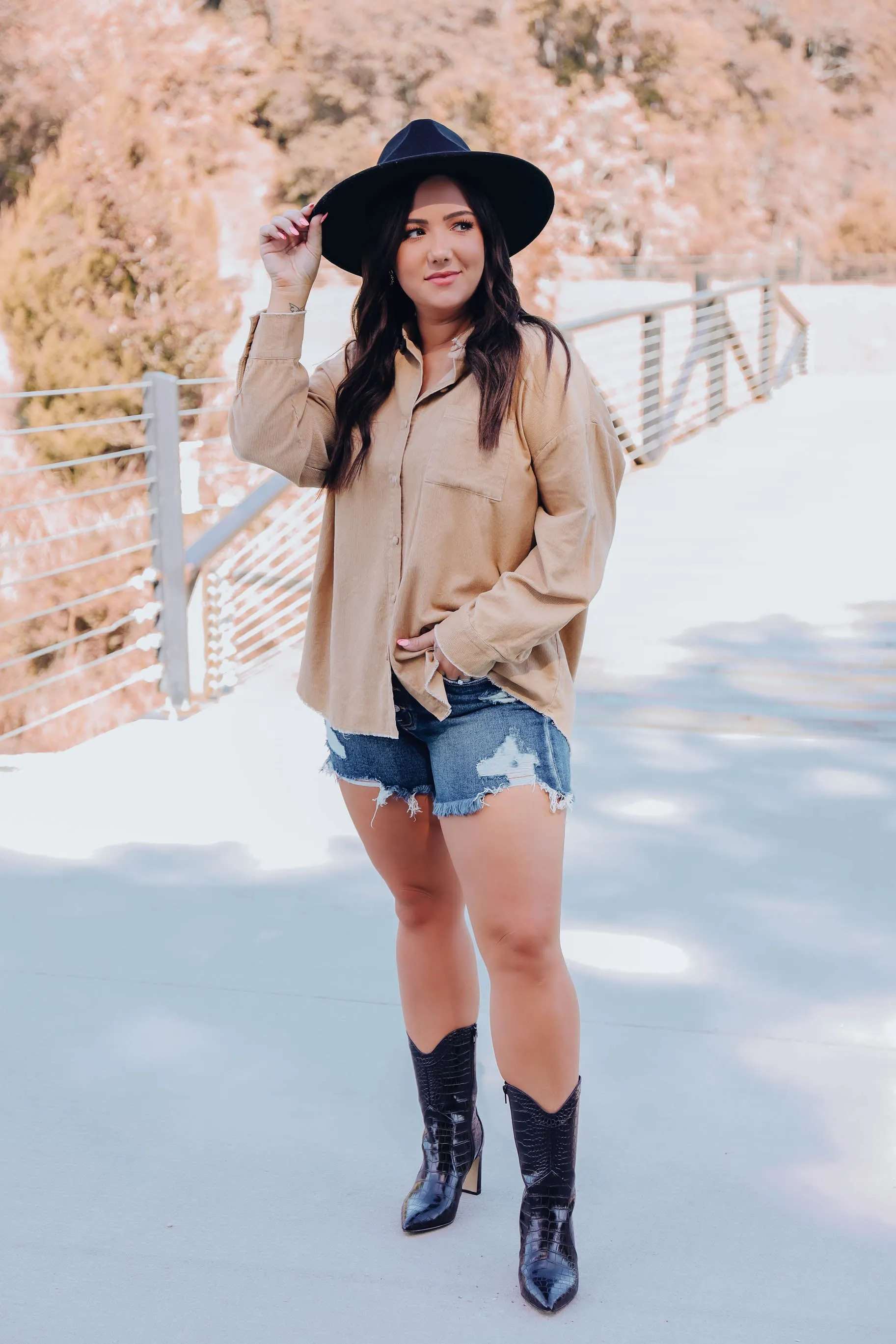 Indie Girl Corduroy Shirt - Tan