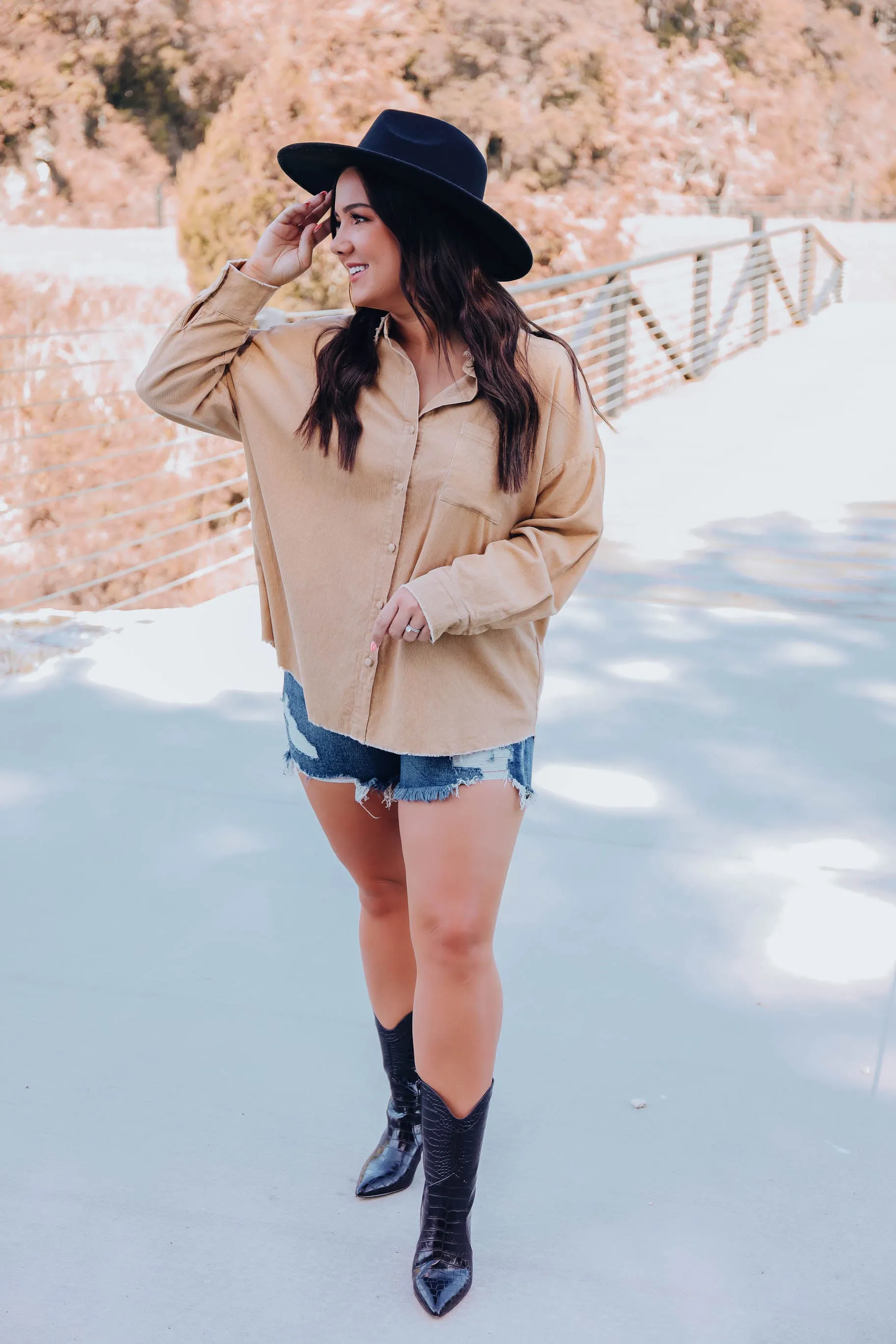Indie Girl Corduroy Shirt - Tan