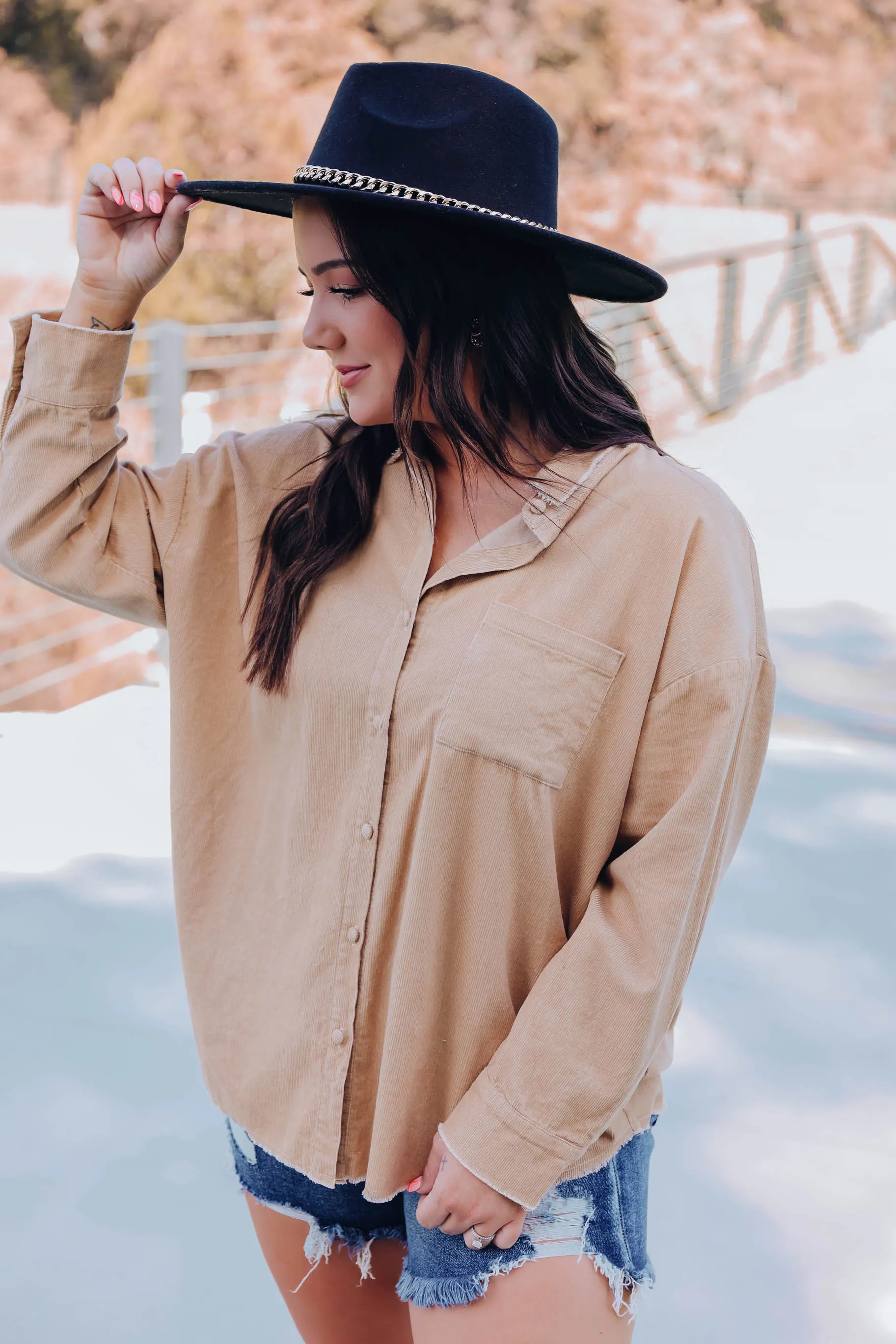 Indie Girl Corduroy Shirt - Tan