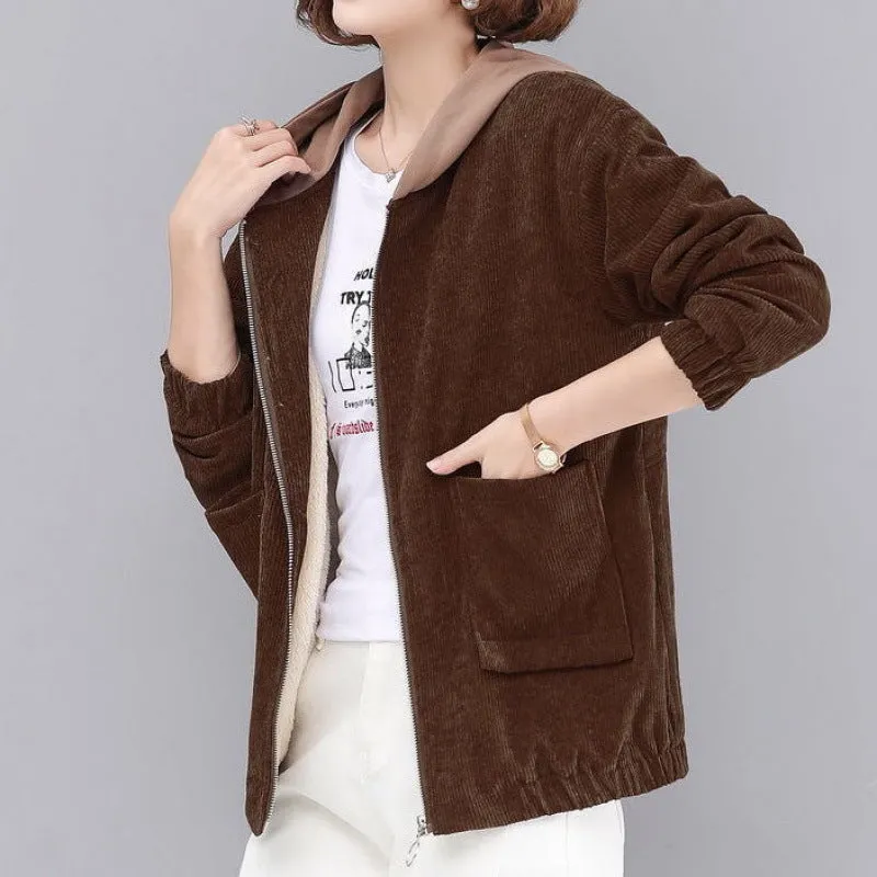 INSTOCK-women's short fashion winter loose hooded cardigan