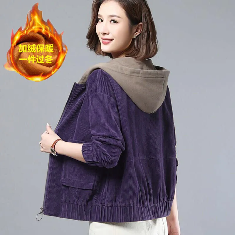 INSTOCK-women's short fashion winter loose hooded cardigan