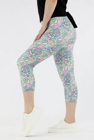 Iridescent Skull Lace - Casual Capri Leggings