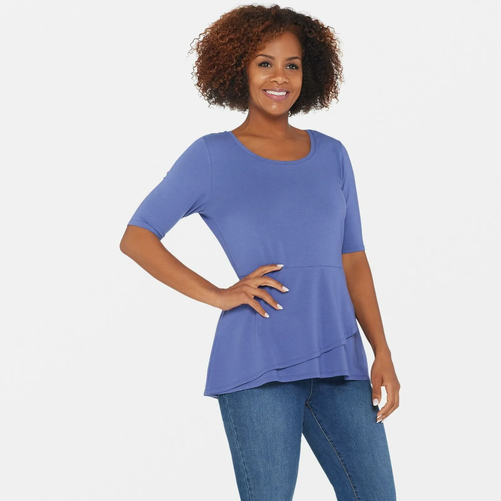 Isaac Mizrahi Live! Women's Peplum Flounce Knit Top Marlin Blue Medium