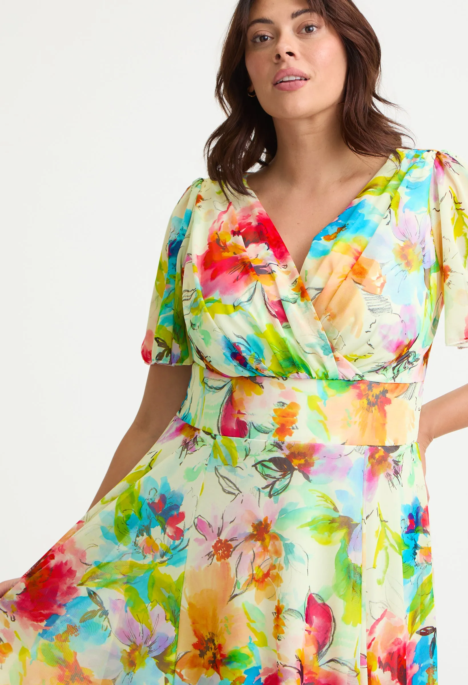 Isabelle Curve  Angel Sleeve Maxi Dress