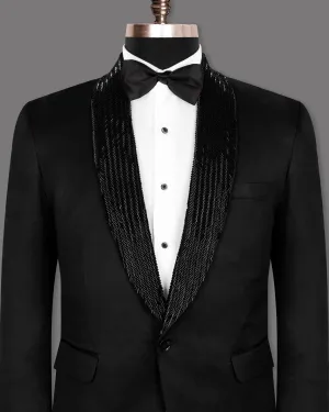 Jade Black Wool Rich Hand Crafted Designer Tuxedo Blazer