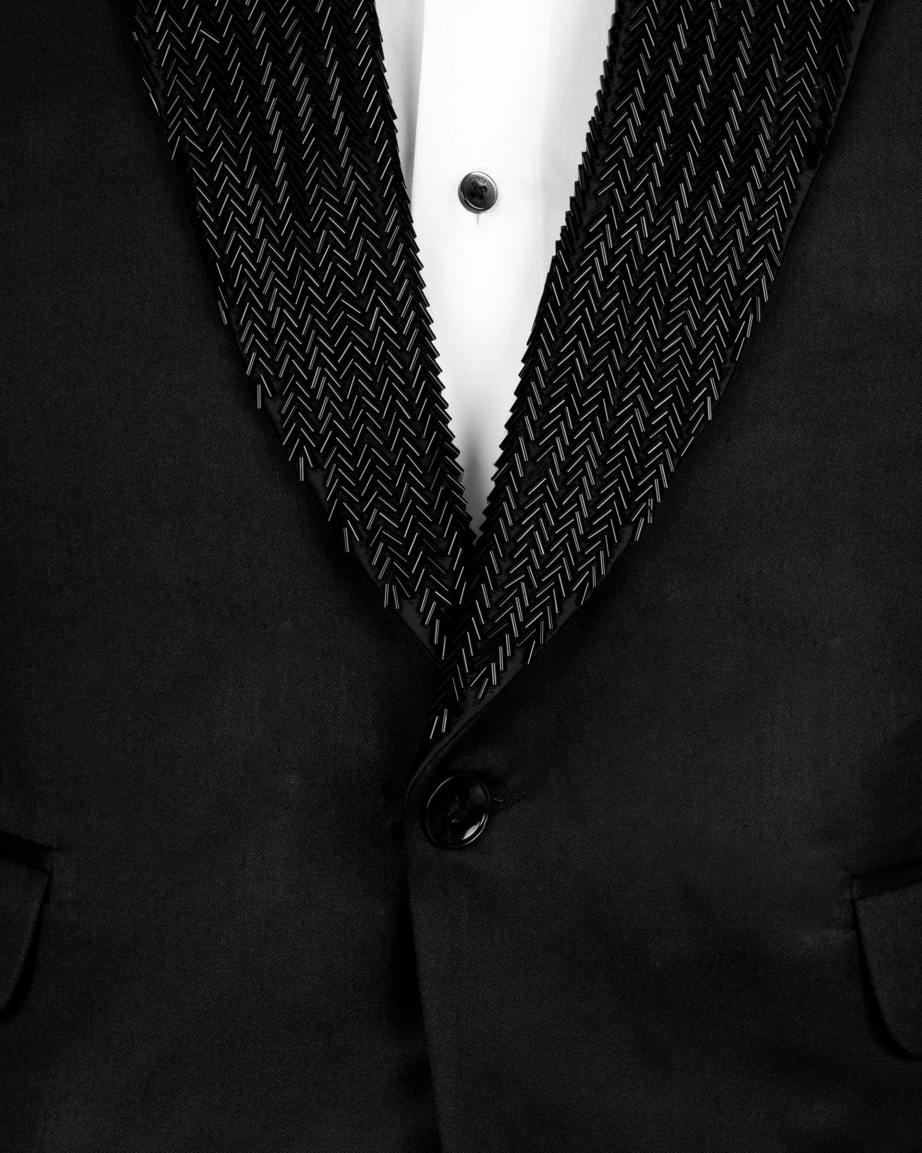 Jade Black Wool Rich Hand Crafted Designer Tuxedo Blazer