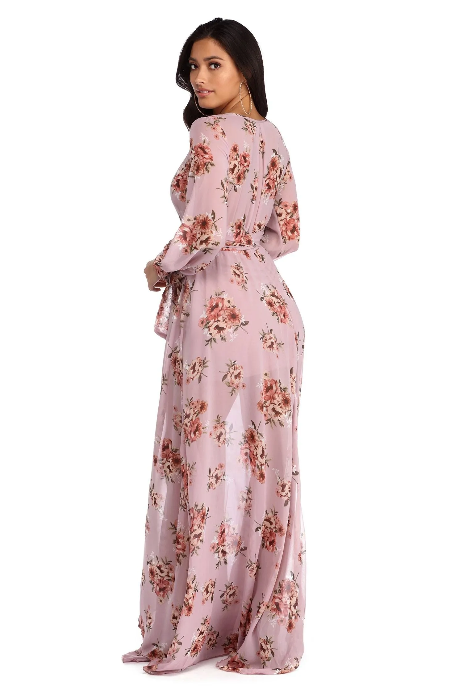 Jennifer Floral Stylish Wrap Chiffon Dress
