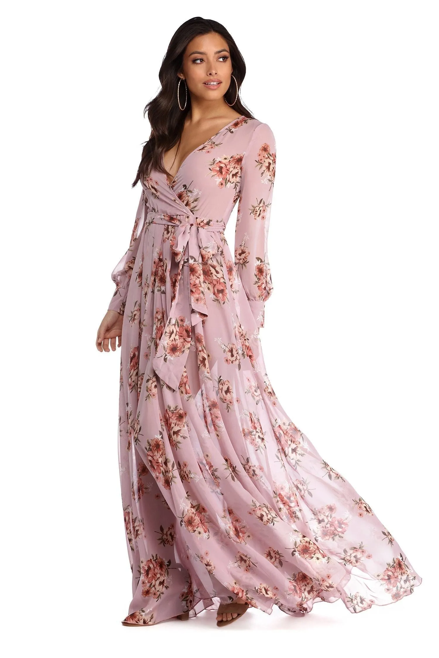 Jennifer Floral Stylish Wrap Chiffon Dress