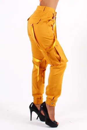 JOGGER STYLE CARGO PANT w/ NYLON STRAP DETAILING Mustard