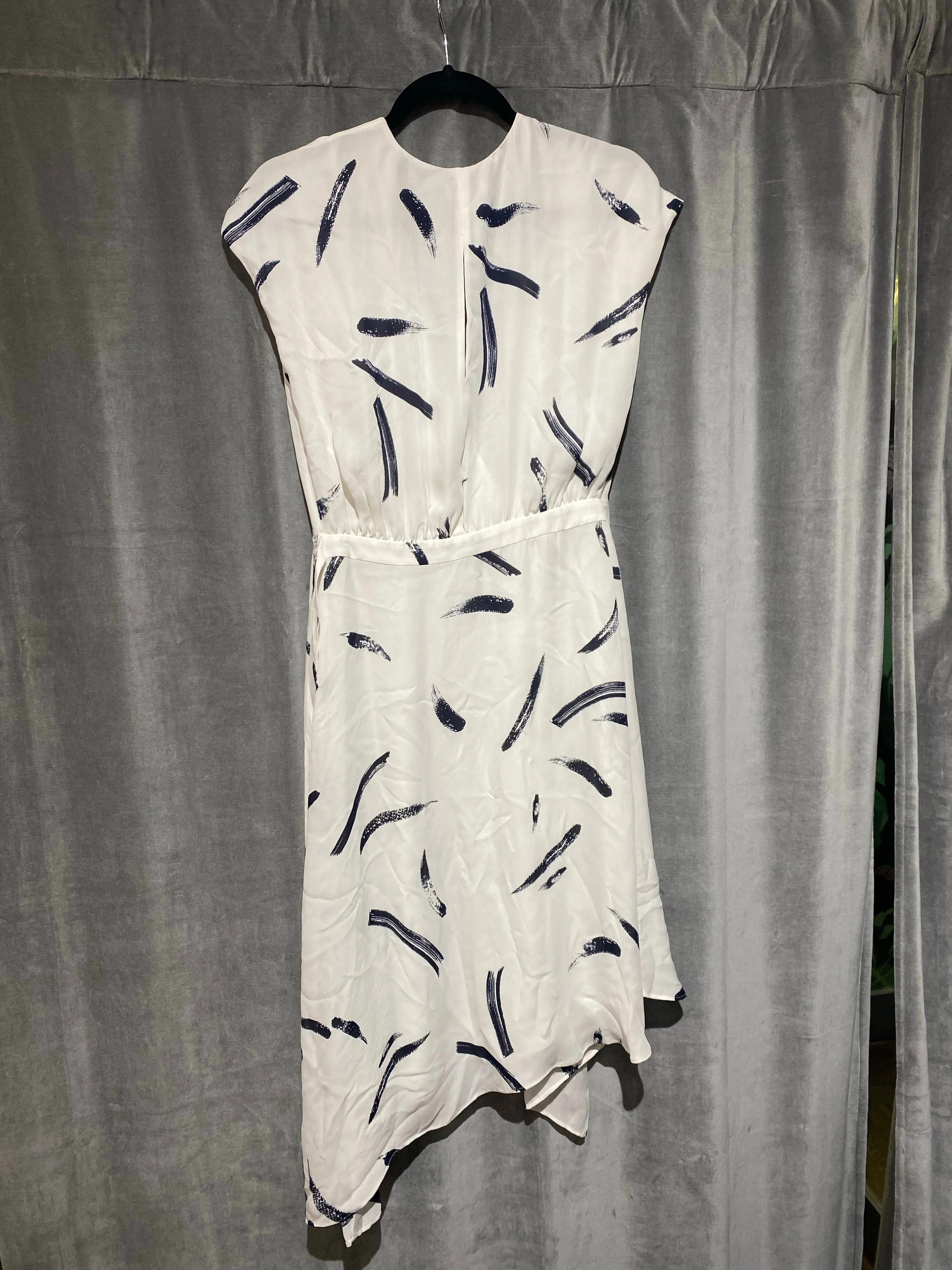 Joie White and Blue Print Sleeveless Midi Asymmetrical Wrap Dress