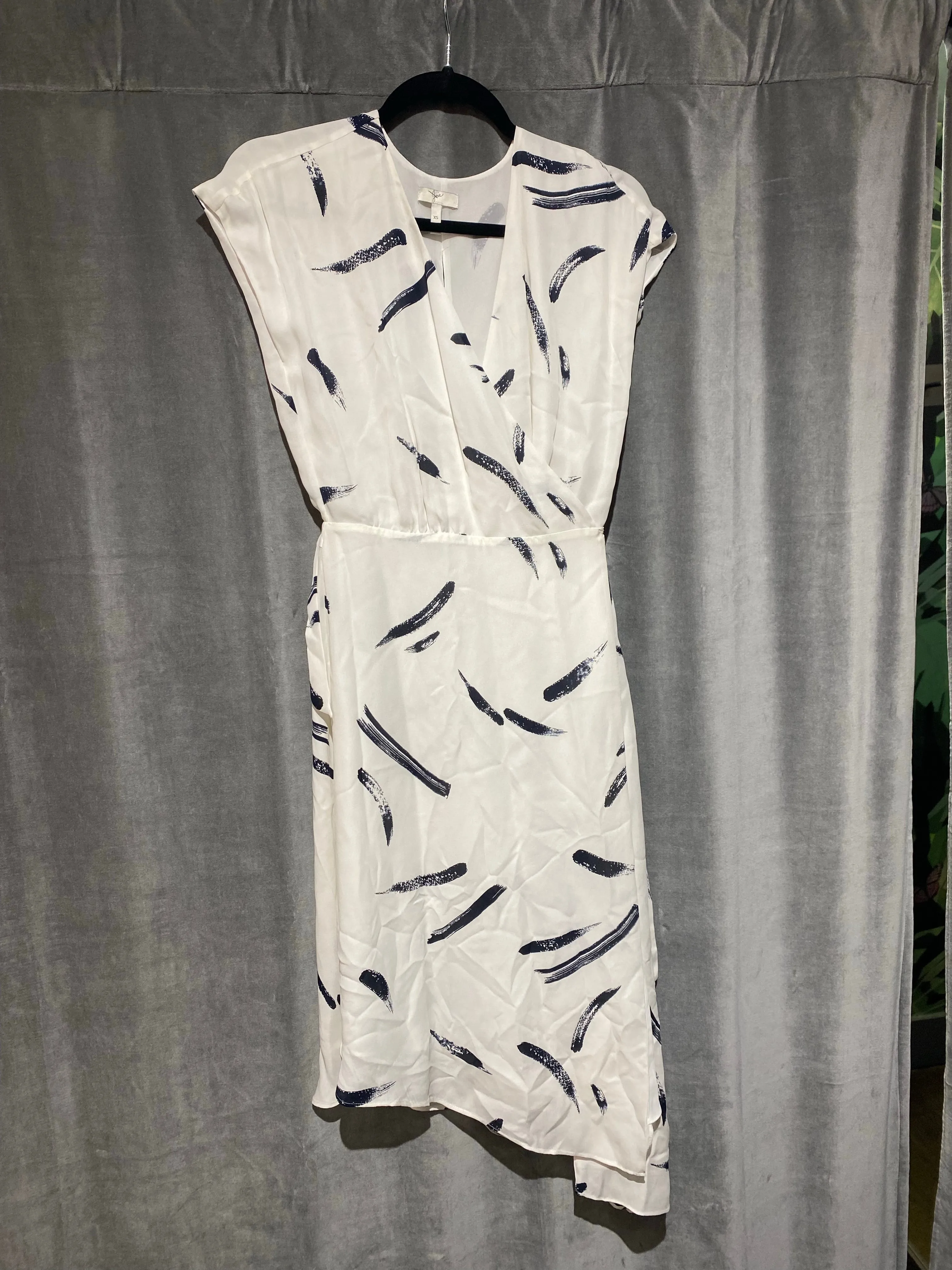Joie White and Blue Print Sleeveless Midi Asymmetrical Wrap Dress