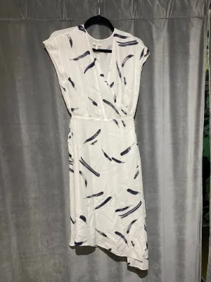 Joie White and Blue Print Sleeveless Midi Asymmetrical Wrap Dress