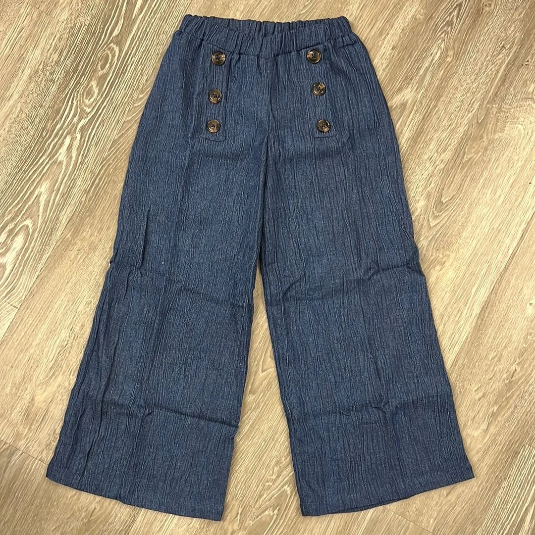 Joyous & Free Blue Denim Crinkle Stevie Pant