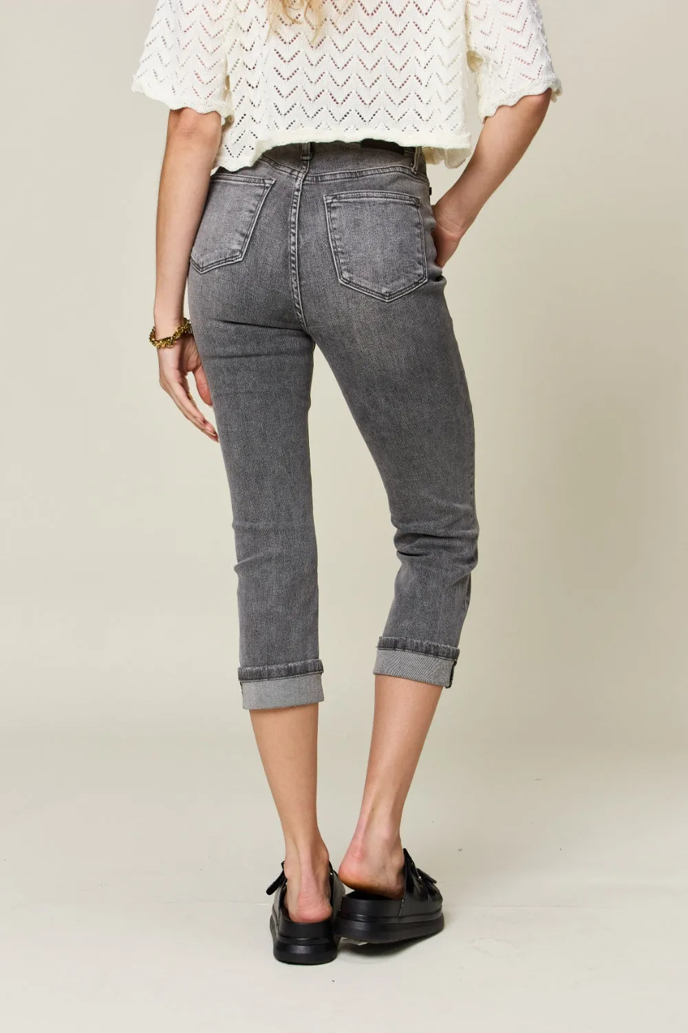 Judy Blue Full Size Button Fly High Waist Cuffed Capris ONLINE EXCLUSIVE